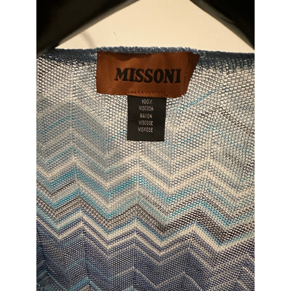 Missoni Blue Zigzag Chevron Knit Fringe Poncho Top - Picture 8 of 9